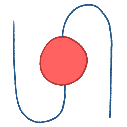 a drawing of a pink circle, with a large blue sideways S underneath it, with the middle of the S intersecting the centre of the circle.
